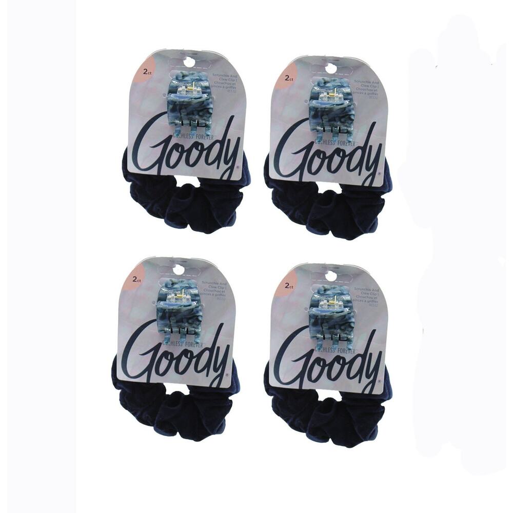 Goody Forever Scrunchie & Claw Clip Bundle Navy 4 pack